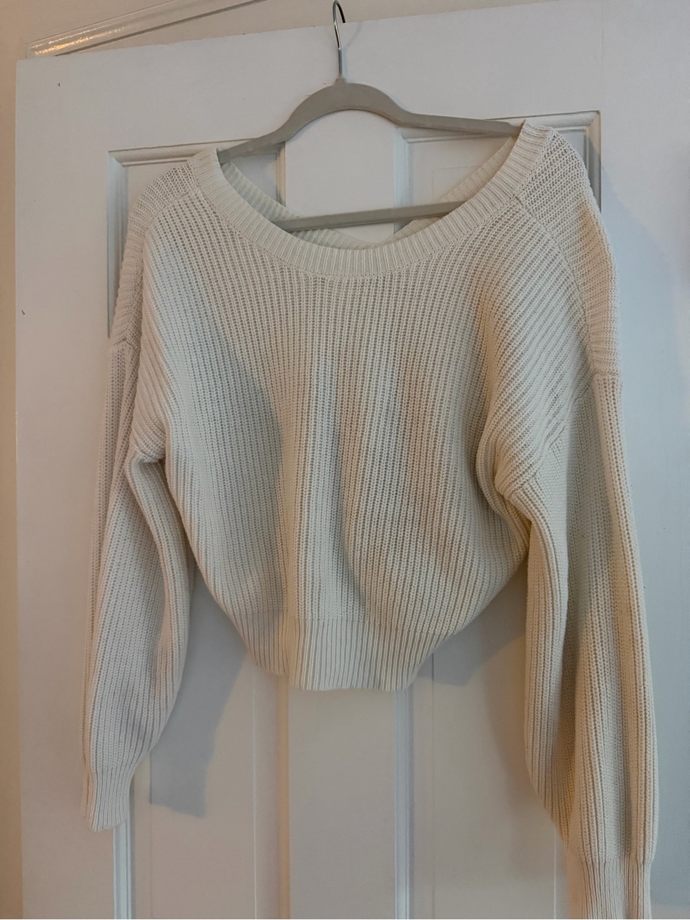 Women's Cream Ribbed Crewneck Sweater